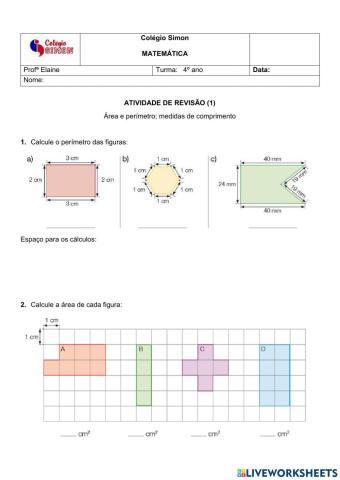 Revisão sobre área e perímetro