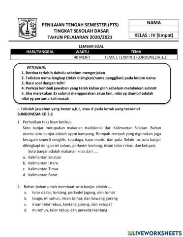 PTS Bahasa Indonesia Tema 1 (Remedial)