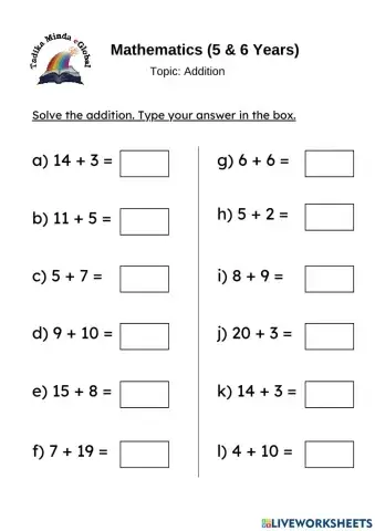 5 & 6 Years: Mathematics (Addition)