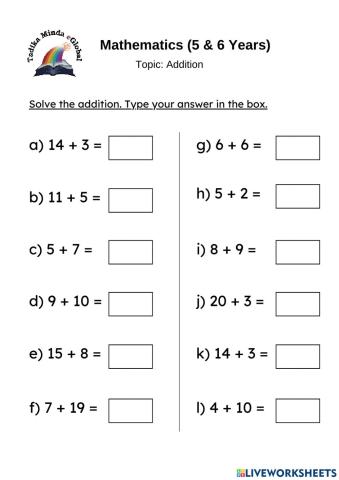 5 & 6 Years: Mathematics (Addition)