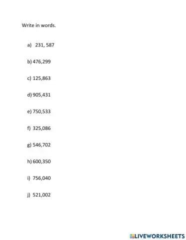 Writing in words 6 digits