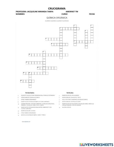 Crucigrama  de organica