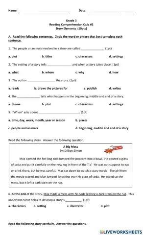 Elements of a Story Quiz