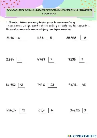 División por decimales entre naturales