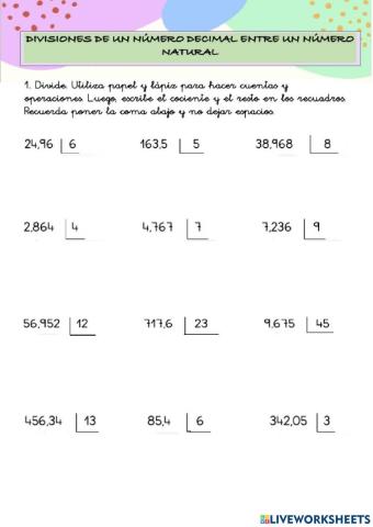 División por decimales entre naturales