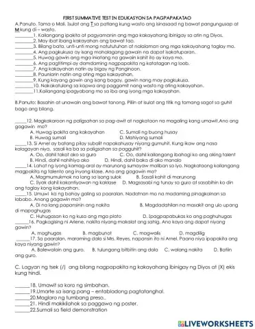 First dummative test in esp 3