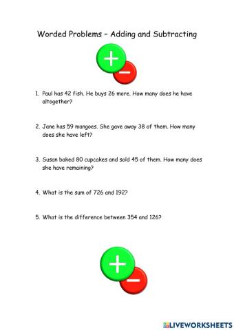Worded Problems - Adding and Subtracting