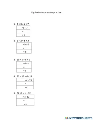 Equivalent expression practice