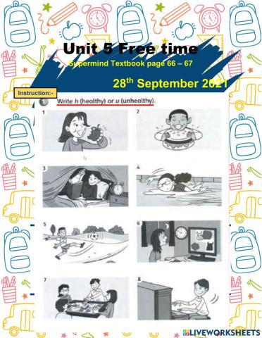 Unit 5 Free time - Supermind Textbook page 66 – 67 Offline (Tuesday)