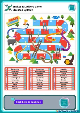 Snakes & Ladders Game (Stressed Syllables)