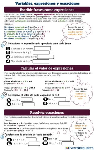Variables, expresiones y ecuaciones