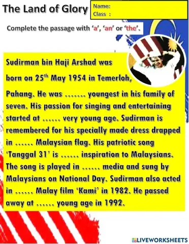 Year 6 Unit 12 Land of Glory: Articles