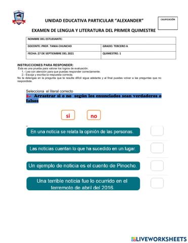 Examen lengua y literatura