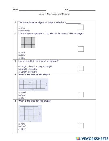 Area of Rectangles and Squares