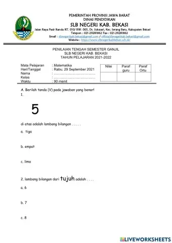 PTS matematika rabu 29 september 2021