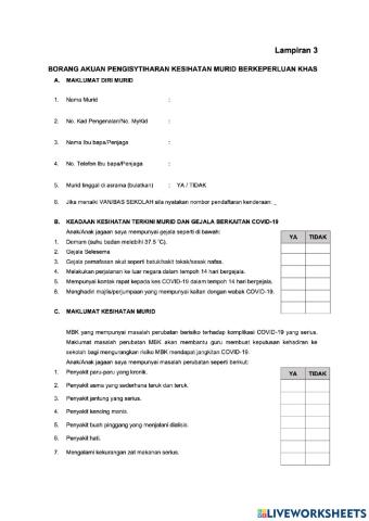 Borang Pengisytiharan Kesihatan MBK