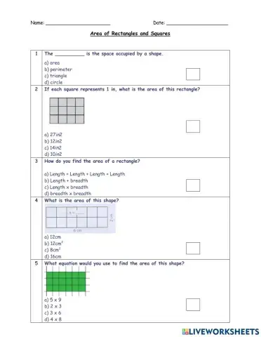 Area of Rectangles and Squares