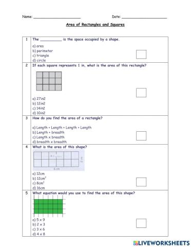 Area of Rectangles and Squares