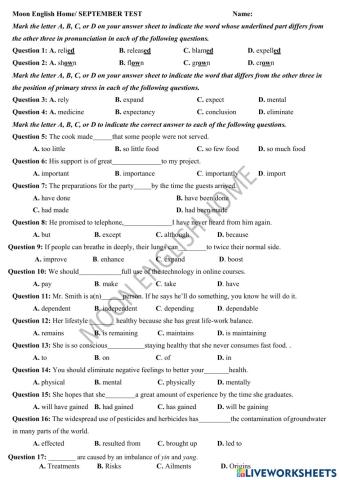 Grade 10- Month test