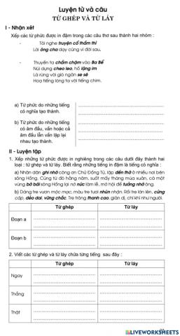 Luyện từ và câu: Từ ghép - Từ láy