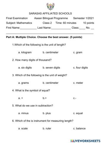 Mathematics Final Exam