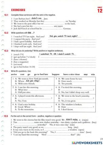 ๊ีืunit12 past simple tense question