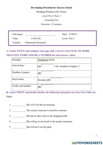 Pre-5 Mid-Term Listening Test