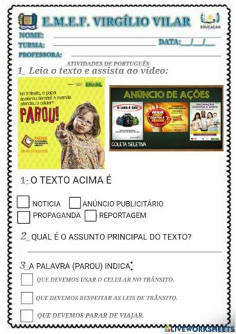 Avaliação de Português