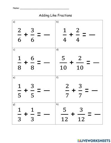 Addition of Like Fractions