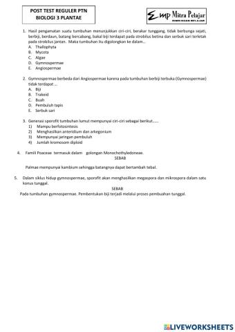 Post test reguler biologi 3