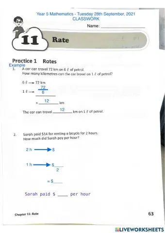 Year 5 mathematics : RAte