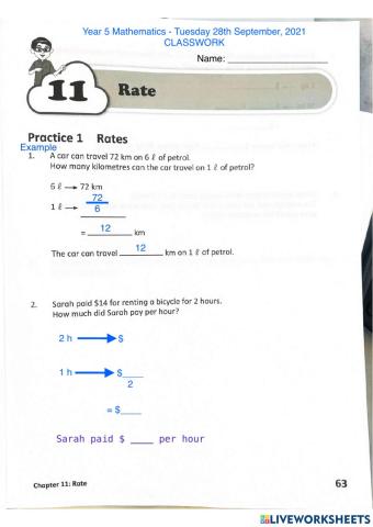 Year 5 mathematics : RAte