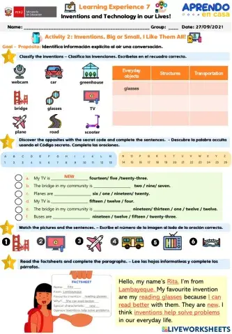 Pre A1 activity 2 Inventions big or small I like them all