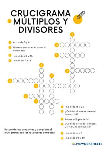 Crucigrama múltiplos y divisores