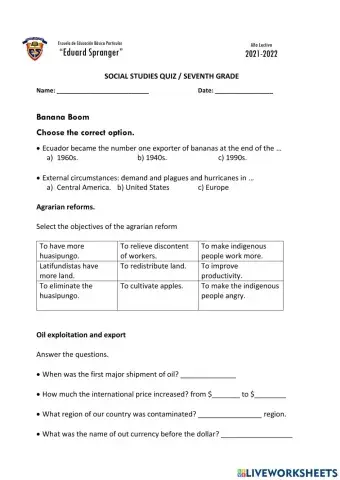 Quiz - social studies- banana and oil boom
