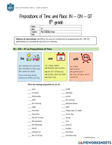 Prepositions of time and place