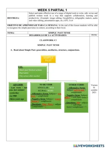 Ejercicio online Simple Past Tense-1stBGU