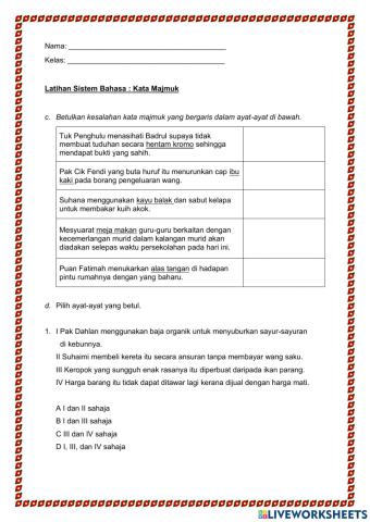 Latihan Sistem Bahasa: Kata Majmuk