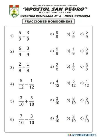 Operaciones con Fracciones Homogéneas