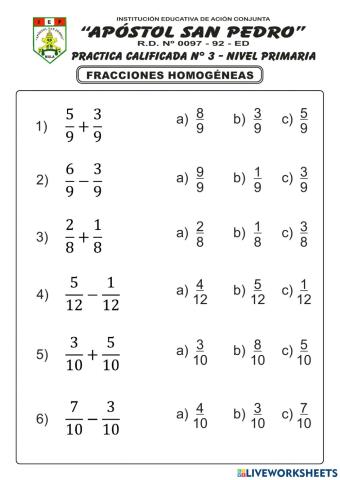 Operaciones con Fracciones Homogéneas