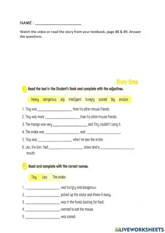 Year 4 Story Time- Tiny and Leo 1