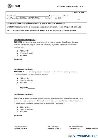 Examen del primer quimestre