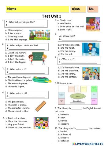 Worksheet Test 2 Grade 4