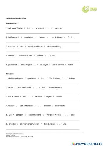 Puzzle Sätze (vor und seit)