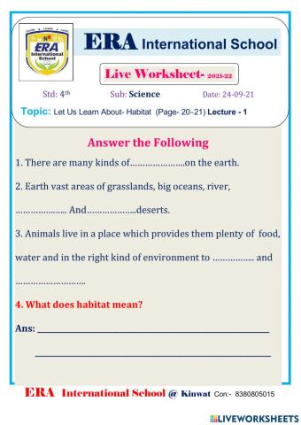 Let Us Learn About- Habitat  (Page- 20–21)  Lecture - 1