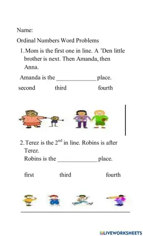 Ordinal Numbers Word Problems