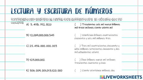 Lectura y escritura de números