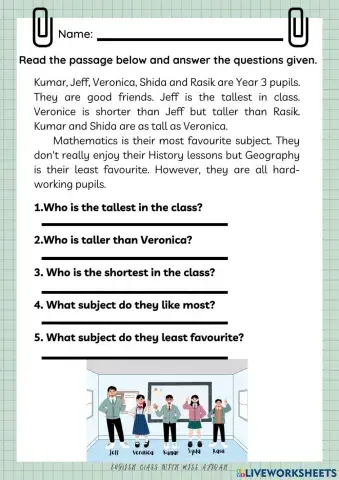 Reading worksheet