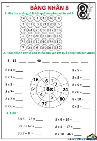 Toán Bảng nhân 8