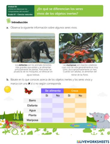 Seres vivos e inertes